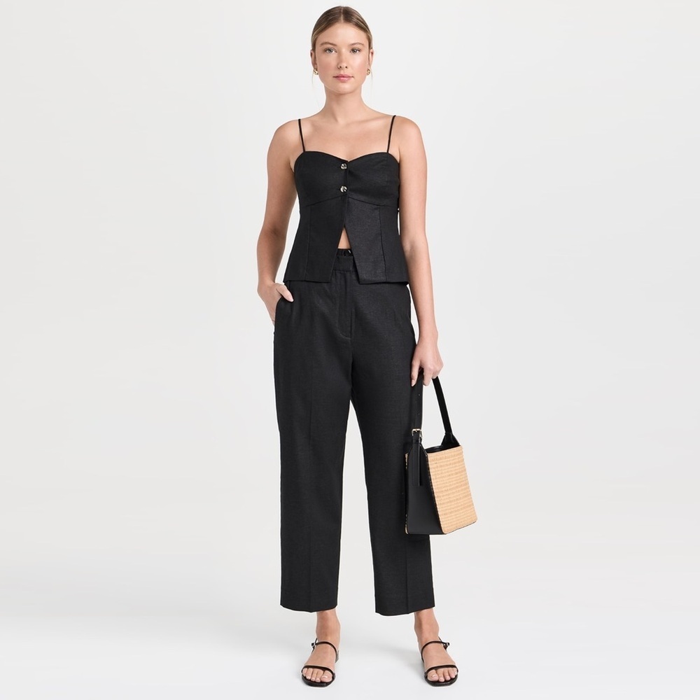 Favorite Daughter - Double Waist Linen-blend Pants - Black